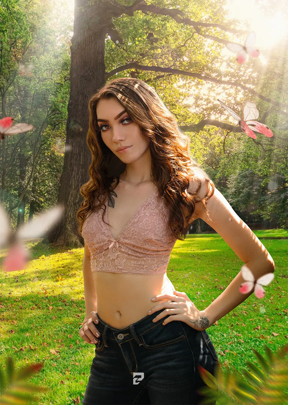 Change background and nature environment, sunbeam and butterflies